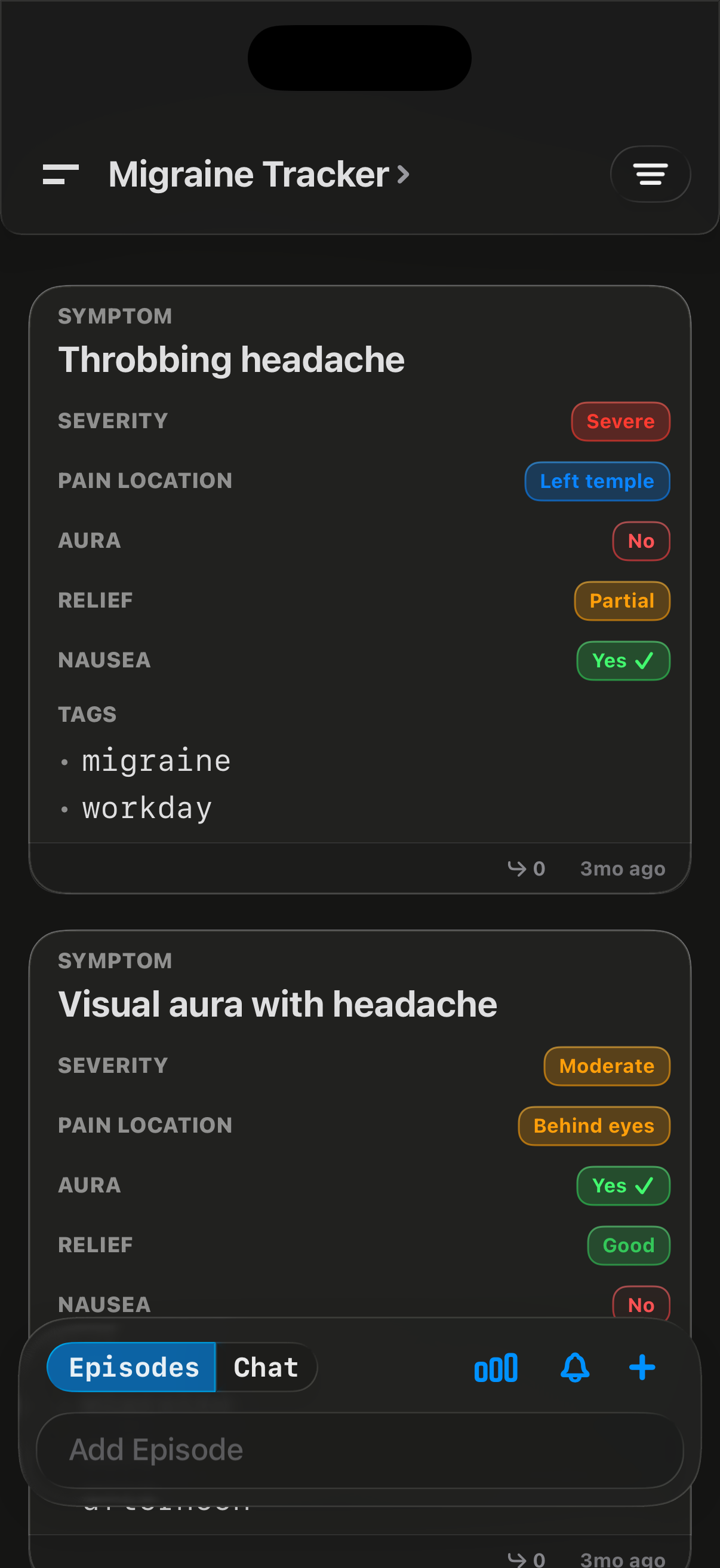 Symptom Tracker app screenshot